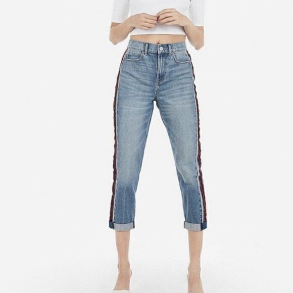 EXPRESS Girlfriend High Rise Red Side Stripe Jean - Picture 12 of 12